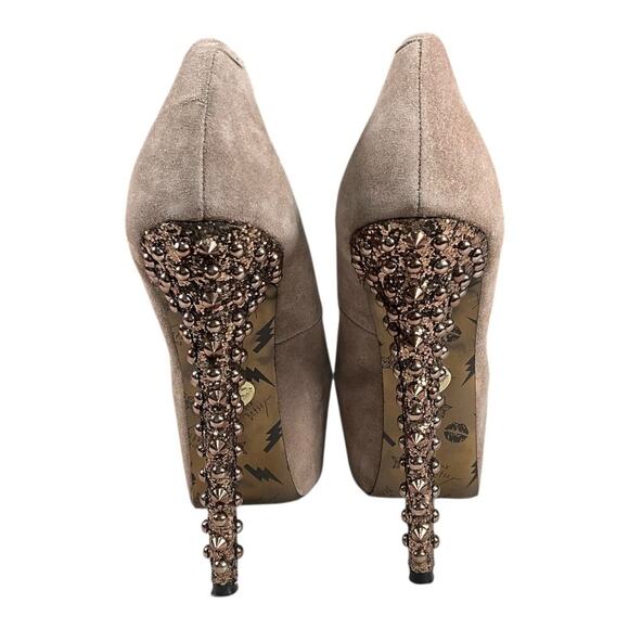 YK2 Betsey Johnson Nude Studded Peep Toe Mary Jane Stiletto Suede Heels Size 8 - Picture 4 of 14